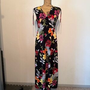 Floral Black Maxi Dress with adjustable cap sleeves small